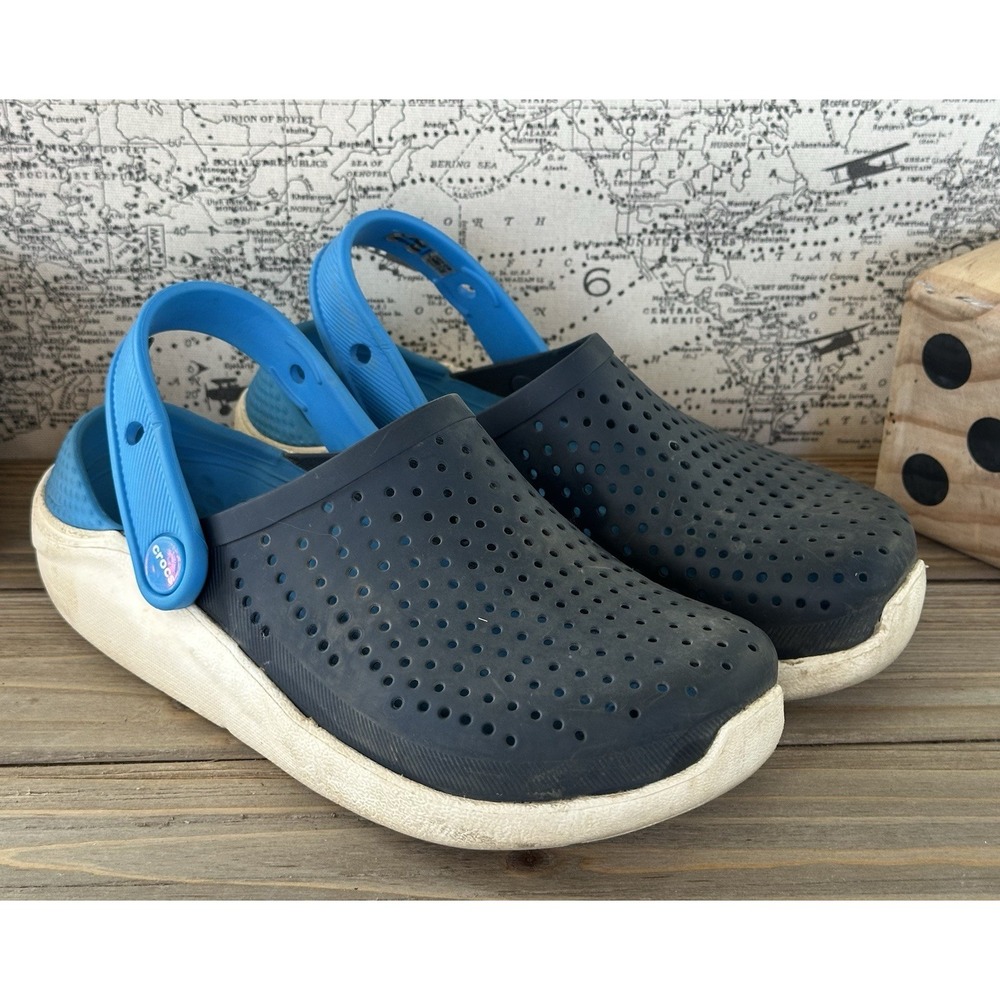 Crocs Kid's Clogs Blue Perforated Closed Toe Comfort Junior Sz 2